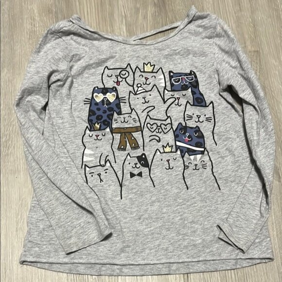 Gray Cat Graphic Long Sleeve Shirt